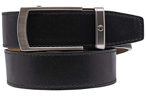 2019 Vetica Raven Leather Italian Dress Belt for Men with Adjustable Ratchet Buckle - Nexbelt Ratchet System Technology