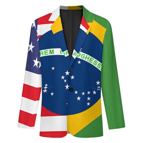 Brazil U.S. Friendship Flag Men's Fashion Slim Fit Casual Print Button Suit Jacket Notched Lapel Blazer3