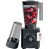 Chefman Obliterator 48 oz Countertop Blender for Smoothies, 1380W Motor to Crush Ice, Nuts, and Frozen Fruit with Stainless Steel Blade, Auto Blend Function, Includes 20 oz Travel Jar - Midnight