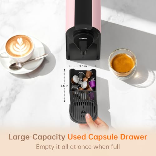 Image of CHULUX Bafe-Pro Compact Espresso Machine 20 Bar for Nes Original Pods, Pink | 1400W Rapid Heating, Espresso Lungo Buttons, Used Capsule Drawer, Auto-Eject System, 24oz Removable Reservoir, Mini Footprint
