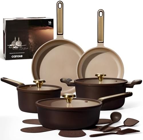 CAROTE Pots and Pans Set Nonstick, 16pcs Cookware Set Nonstick No...