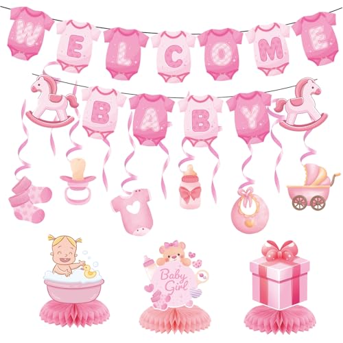 Image of Baby Shower Decorations for Girl- Baby Shower Banner Pink Paper Welcome Baby Banner Welcome Baby Sign