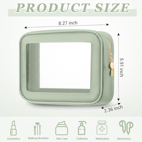 Abbylike 3 Pcs Clear Makeup Bags with Zipper Toiletry Bags for Car Essentials Nylon Cosmetic Pouches PVC Transparent Storage Pouch Travel Portable Organizer for Christmas Women Gift(Green,Small)2