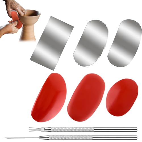 8 Stück Keramik Ton Rippen Set,Töpferwerkzeug Set,Modellierwerkzeug,Töpfer Set,Tonwerkzeug,Skulptur Töpferform,Töpferformen,Keramiknadel,Töpferset Für Modellbau Schnitzarbeiten Machen Bildhauerei