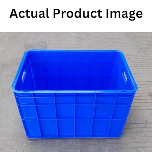 SINGHAL Multipurpose Heavy Duty Big Blue Portable Plastic Crate 540 x 360 x 350 mm | Crates for storage | Shelf Basket for Large Storage Bin Box | Vegetable, Fruit, Milk
