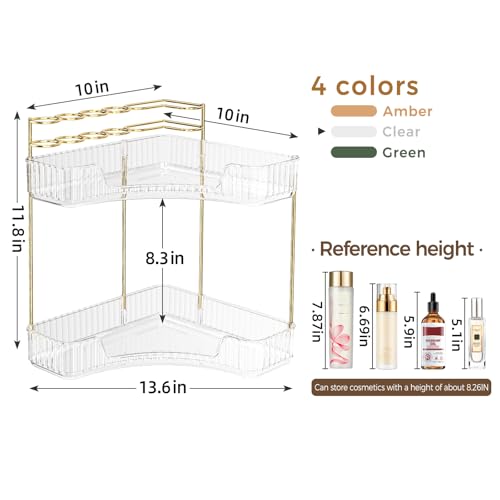 Image of BEFSOP Corner Bathroom Counter Organizer, Upgraded 2-Tier Makeup Organizer Countertop with Makeup Brush Holder, Skincare Exquisite Vanity Organizers Countertop Bathroom Storage Dresser(CLEAR)