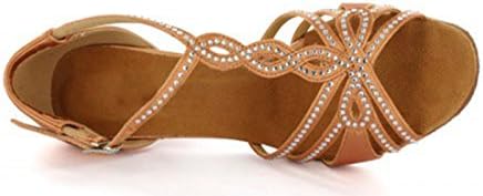 TDA Womens T-strap Peep Toe High Heels Crystals 7.5cm Heel Bronze Satin Latin Modern Salsa Tango Ballroom Wedding Dance Shoes 10 M US | Image 5