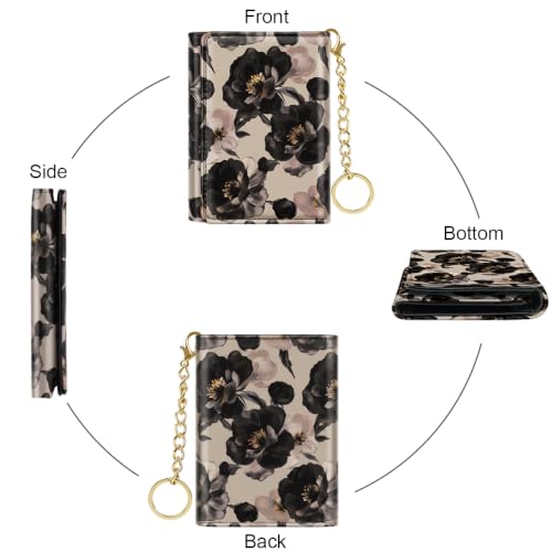 Image of Champagne Rose Flower Small Wallet Women, RFID Blocking Trifold Wallet, Cute Credit Card Holder with Kaychain, Credit Card PU Leather Wallets, 7 Card Slots, ID Window, Wallets for Women Ladies Girls