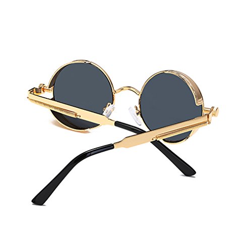 Dollger Men Retro Round Sunglasses Vintage Steampunk Gold Metal Frame Shades #TOP4