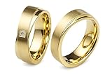 Blue Moon Diamonds Paar Partnerringe & Eheringe aus Edelstahl mit PVD Gold – Ringpaar 6 mm mit Zirkonia & Wunschgravur   Trauringe Freundschaftsringe im Etui | AB3102