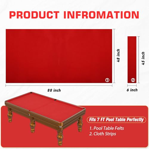 iEsstros Red 7FT Pool Table Felt for Billiard Cloth with 6 Pcs Cloth Strips and Staple Remover Kit