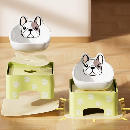 Image of Raised Ceramic Dog Feeding Bowl,Adjustable Elevated Dog Bowls Set Anti-Slip,Standing Pet Feeding Dish for Small Medium Dogs and Cats (White Set)