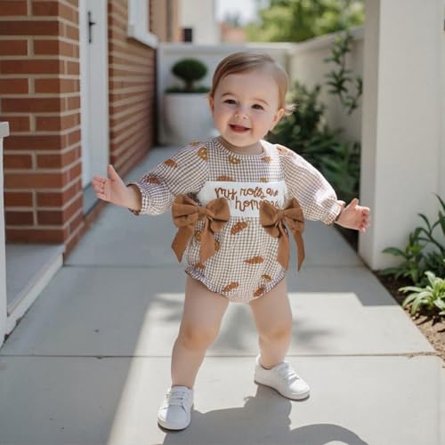 Baby Girl Thanksgiving Outfit Plaid My Rolls Are Homemade Long Sleeve Smocked Bubble Romper Newborn Fall Clothes4