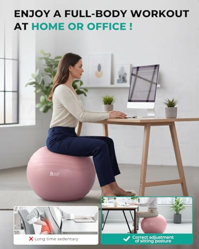 Image of Gruper Yoga Ball, Extra Thick Exercise Ball for Workout Pregnancy Stability - 4 Sizes Anti Burst Balance Ball for Yoga, Pilates, Fitness, Birthing, Physical Therapy - Includes Pump