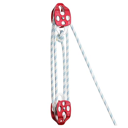 Pulley Block Twin Sheave Block and Tackle 2/5-1/2Inch 150Ft with Braid Rope 30-35KN 6600-7705LBS Capacity Easy Lifting Double Pulley Rigging Rope Great for Construction Work Moving Climbing