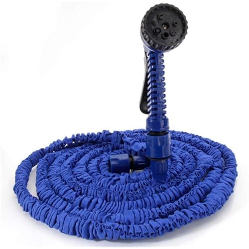 Vlwm伸びる 散水 3倍に伸びる 7m-21m 伸縮 7パターン散水ノズル 軽量 ガーデニング 洗車 園芸 ベランダ・庭掃除用 高圧洗車ガン (15m,ブルー)