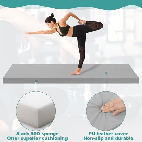 MABOZOO 3 Inch Thick Yoga Mat, Extra Thick Gymnastics Mat With Carrying Handles For Men Women, Pu Leather Anti-Tear Fitness Mat Foam Exercise Mat For Yoga, Pilates, Stretching (Gray)