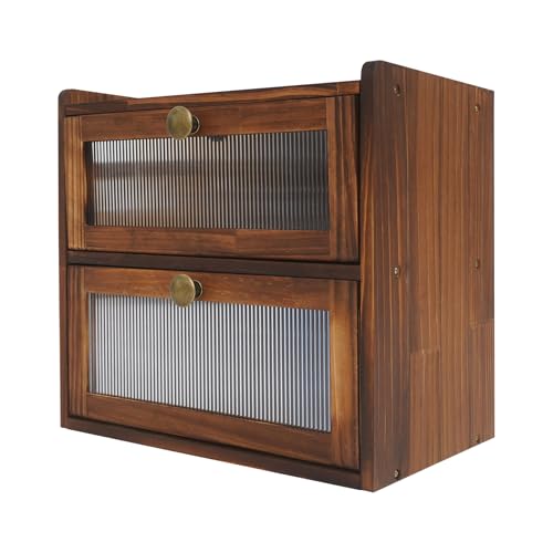 JDBDU Panera de madera de pino de 2 niveles, con cierre magnético, diseño vintage para cocina, rústico, para pan, panecillos y pasteles, 36,5 x 24 x 34 cm