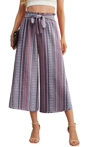 Image of IWOLLENCE Women Flowy Loose Wide Leg Pant Summer Beach Casual Trousers high Waist Adjustable Knot Business Work Casual Pants