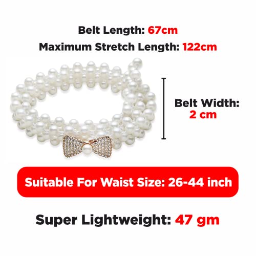 Image of REDHORNS Rhinestone Elastic Waist Belt for Women Dresses Beaded Design Stretchy Slim Waistband, Belly Chain Kamarband for Ladies Saree - Free Size