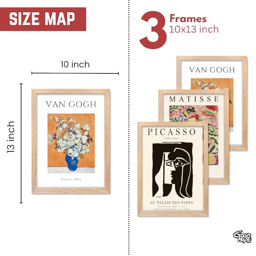 Image of Good Hope Set of 3 Vangogh Picasso Matisse Wall Art Paintings Poster Frame 10x13 Inch Framed Posters for Home Decoration, Living Room, Bedroom, Kitchen, and Office Wall Decor Classic Aesthetic Photo Frames Cafe Restraunt
