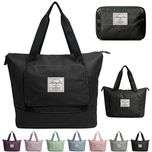 Image of CLAPONE 41 Litre Expandable Nylon Travel Bags for Women /Duffle Bags for Women Luggage /Foldable Vanity Travelling Handbags /Waterproof Hand Bag for Ladies Personal Items (Black)