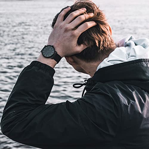 BUREI Men's Watches, Classic Analogue Dial with Date Japanese Quartz and Ultra-Thin Stainless Steel Mesh Band