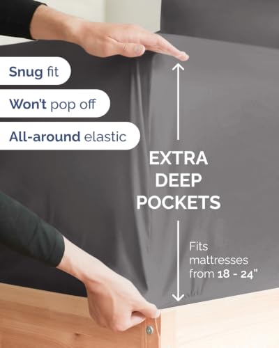 Image of Extra Deep Flex Top Split Head King Sheet Set - 6 Piece Breathable and Cooling Sheets - Hotel Luxury Bedding for Women, Men, Kids & Teens - Easy Secure Fit - Extra Deep Pockets - Dark Grey