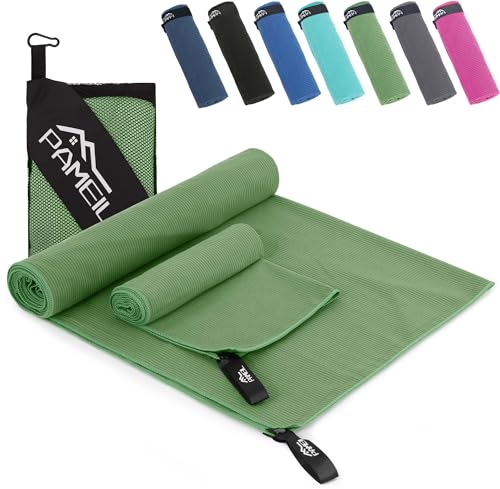 Pameil Mikrofaser Handtuch 2er Set-(160x80cm Groß Badetuch+80x40cm Klein Handtüch), Kompakt & Schnelltrocknend Microfaser Handtücher- das Sporthandtuch, Reisehandtuch, Strandhandtuch