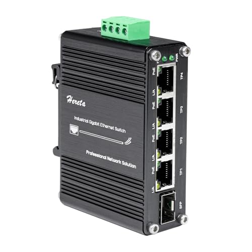 Image of Industrial 5-Port Gigabit PoE Switch, Hardened Gigabit Ethernet Switch with 1 Combo SFP Slot & 4 PoE+ Ports @120W | Plug & Play | Supports 12-48V DC Input, DIN-Rail / Wall Mount