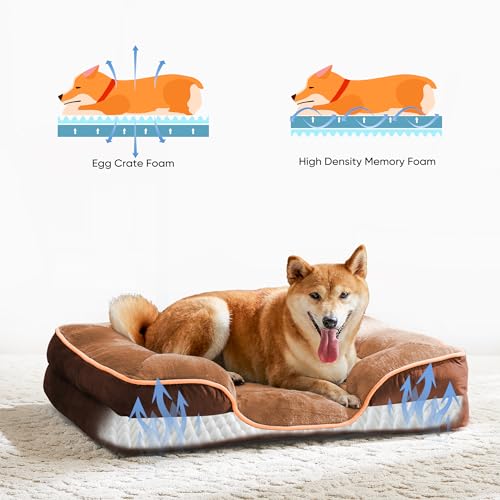 Image of NEWBULIG 35x25 Inch Orthopedic Dog Bed, Extra Large Sized Dog Couch Bed with Washable Cover, Foam Sofa for Indoor Cats, Soft Fluffy Surface, Brown