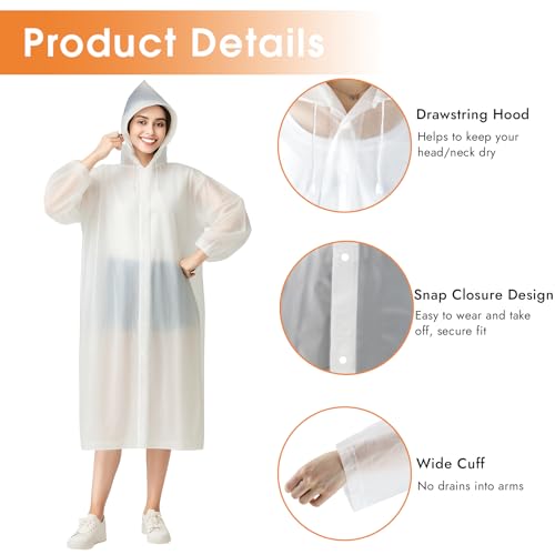 2 Pack Rain Coat, Reusable EVA Rain Ponchos for Adults with Drawstring Hood for Women Men, Camping, Hiking, Travelling3