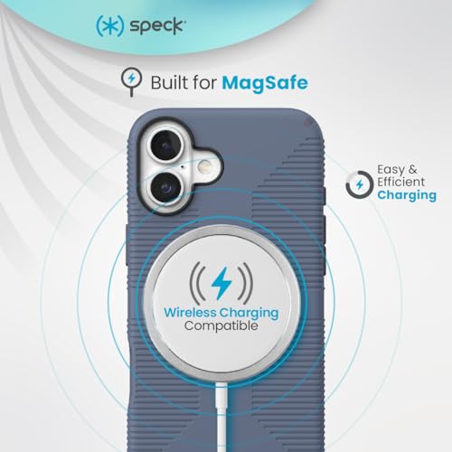Image of Speck CandyShell Grip Case for iPhone 16 - Slim Protective MagSafe iPhone 16 Case for Women & Men, Shock-Absorbing Anti‑Slip Phone Cover - Mystery Blue /Faded Denim