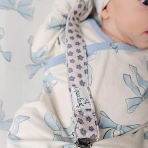Image of Copper Pearl 3-Pack Pacifier Holders: Premium Knit Binky Clips for Baby Girls and Boys - Stylish Stainless Steel Design for Secure No-Drop Attachment - Gemma in Tan