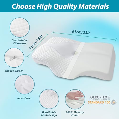 HOMCA Almohada Cervical - Almohada Ergonómica con Memoria de Forma, Almohada Cervical Viscoelastica Fundas de Almohada Lavables para Relajarse de Dolor del Cuello y Hombro - imagen 5