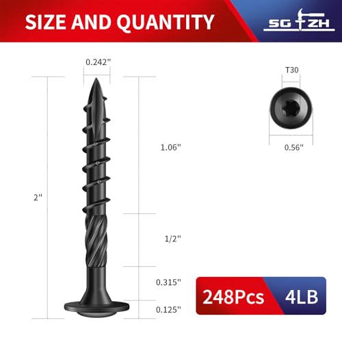 Image of #14 x 2 Inch Lag Screws (248Pcs) 4lb. Structural Wood Screw, Black, Carbon Steel, Washer Head, Rust Resistant epoxy Coated, T30 Torx Bit