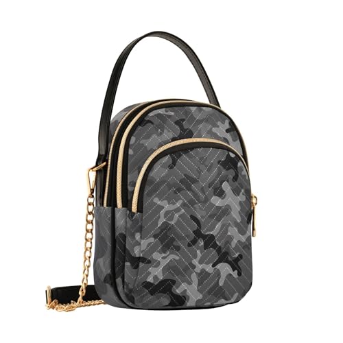 Abstract Camouflage Black Grey Woman Shoulder Handbag Trendy Cell Phone Purse Chain Strap Quilted Zipper Lady Bowler Satchel2