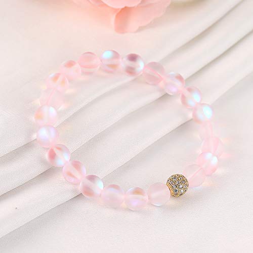 Summer Love 8 Mm Mystic Glowing Mermaid Glass Bracelet Moonstone Beaded Stretch Bracelet With Zircon Crystal Beads #TOP3