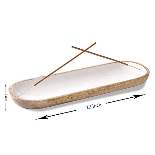 Folkulture Incense Holder Or Insense Stick Holder, Modern Insence Burner For Sticks For Home Décor, Wooden Incense Tray Trough For Sticks, Mango Wood, 12 X 4 Inches, White #TOP5