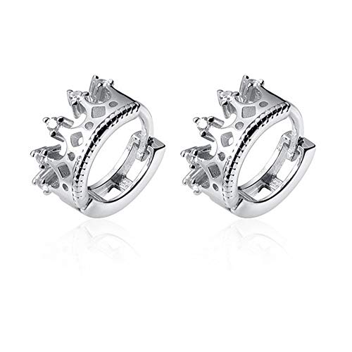Cz Princess Crown Cubic Zirconia Small Hoop Earrings For Women Teens Girls 925 Sterling Silver Dainty Cute Tiny Huggie Hinged Hoops Tragus Pose Pin Hypoallergenic Earrings Jewelry (Silver) #TOP21