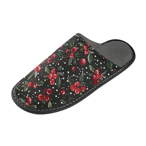 Slippers for Women Christmas Red Cherry Pattern Soft Winter Warm Shoes Indoor Outdoor Non-Slip House Travel Slippers2