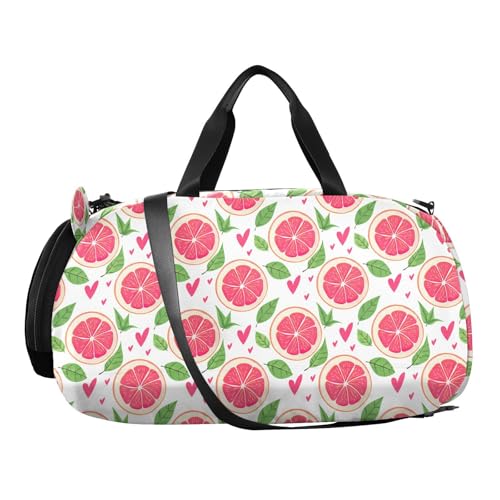 Grapefruit Hearts Leaves White Kids Travel Duffel Bag for Boys Girls Overnight Weekend Tote Bag with Shoes Compartment for Beach Swim Trip2