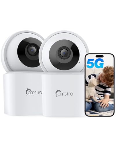 CAMSTRO Caméra de Surveillance Intérieure 3K (5MP), WiFi 2,4G/5G, Panoramique 355° & Inclinaison 120°, Vision Nocturne 10 m, Audio Bidirectionnel, Enregistrement 24/7, Compatible Alexa & Google Assist