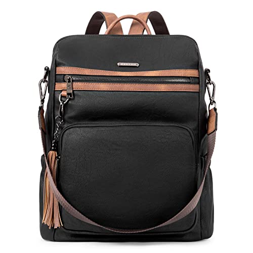 Image of CLUCI Backpack Purse for Women Fashion Leather Designer Travel Large Ladies Shoulder Bags with Tassel Oil Wax Black