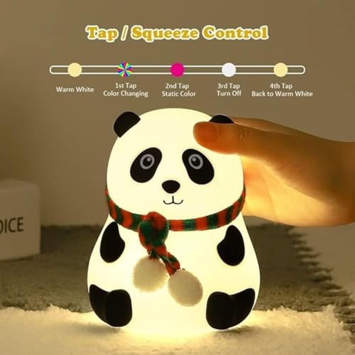 Image of MUID Rechargeable Panda Lamp, Cute Silicone Kawaii Night Lamp For Bedroom With Touch Gesture 7 Color Changing Adorable Christmas Gift Kids, Light,Table,Beside Kids Room (Panda-Lampled, White)