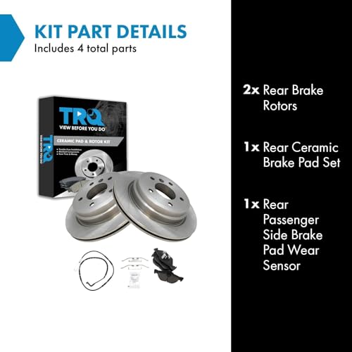 Image of TRQ Rear Brake Pad and Rotor Set Ceramic Wear Sensor