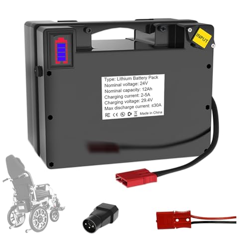 Veleylr 24V 12AH Electric Wheelchair Lithium Battery Replacement Lead-Acid Batteries with Built-in 30A BMS Anderson Connector - for 500-1000W Childrens Toy Cars/Wheelchairs