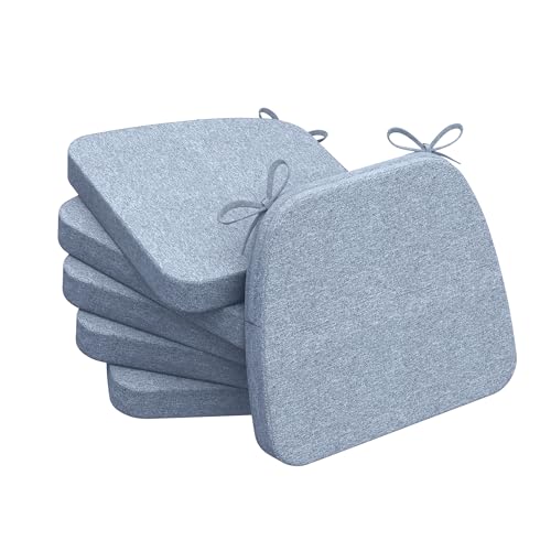 Image of AAAAAcessories D-Shaped Chair Cushions, 2 inch Thick Dining Chair Pads with Ties and Removable, Machine-Washable Cover, 17 inch x 16 inch, Set of 6, Light Blue