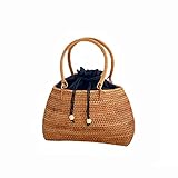 EMFYL 1fortunate Handgewebtes Aufbewahrungszubehör 4 Stil Damenhandtaschen Rattan Tragetasche Baumwollfutter Teeset Aufbewahrungstasche (Farbe : D)