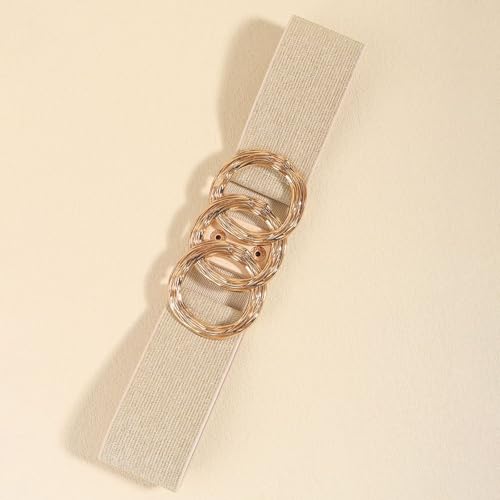 Women's 2025 Elastic Belt Holeless Waist Belt For Dress Casual Bling Classic 3 Rings Cocktail Adjustable3